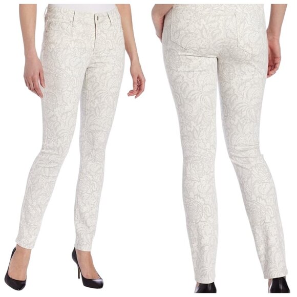 NYDJ Alina Gilded Lily Floral Print Legging  White & Gray - Size 10 - Picture 1 of 5